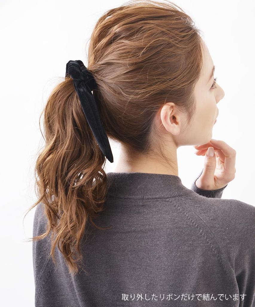 VINGTAINE Velvet Scrunchie with Detachable Simple Hair Accessory Ribbon, 2-Way Arrangement, HS-148