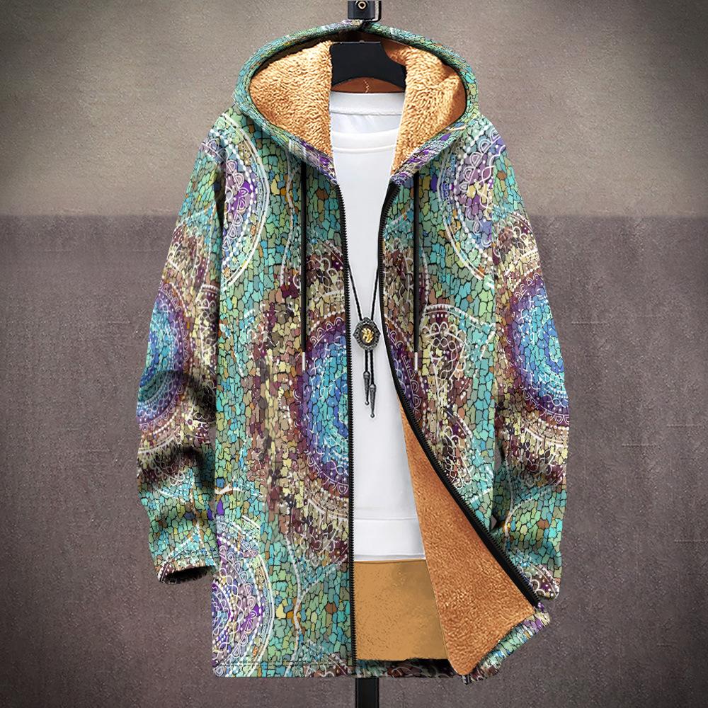 New Jacket Multi-colored Pattern Elements B1 Zipper Hooded Cardigan Thickened Winter Fleece Trendy Padded Clothes