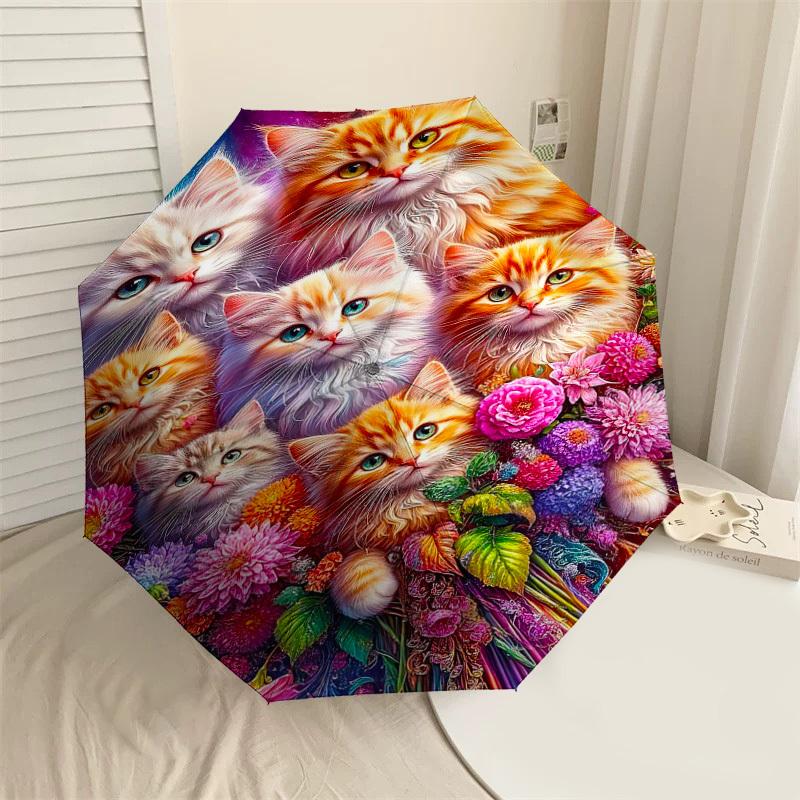 

1PC Cats Flowers Umbrella-8-Rib Reinforced, Automatic Open, Lightweight & Durable, Fashion Accessory for Outdoor-L0318