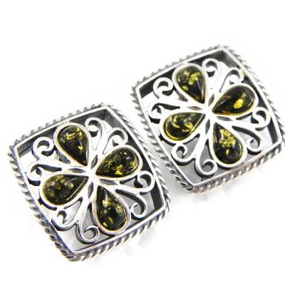 [H5424] - Brincos de âmbar prateados 'Macbeth'