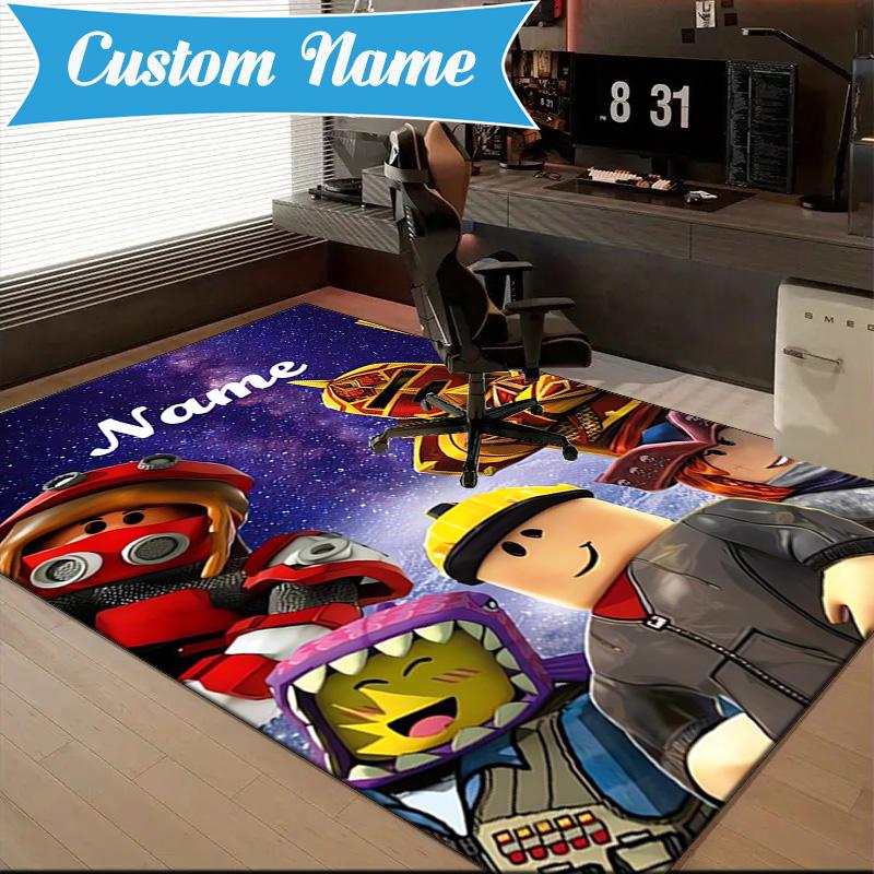 Custom Name Minecraft Adventure Night Rug for Living Room, Game Rooms, Office, Bedroom, Floor Mat Playful Design, fan gifts Christmas decor