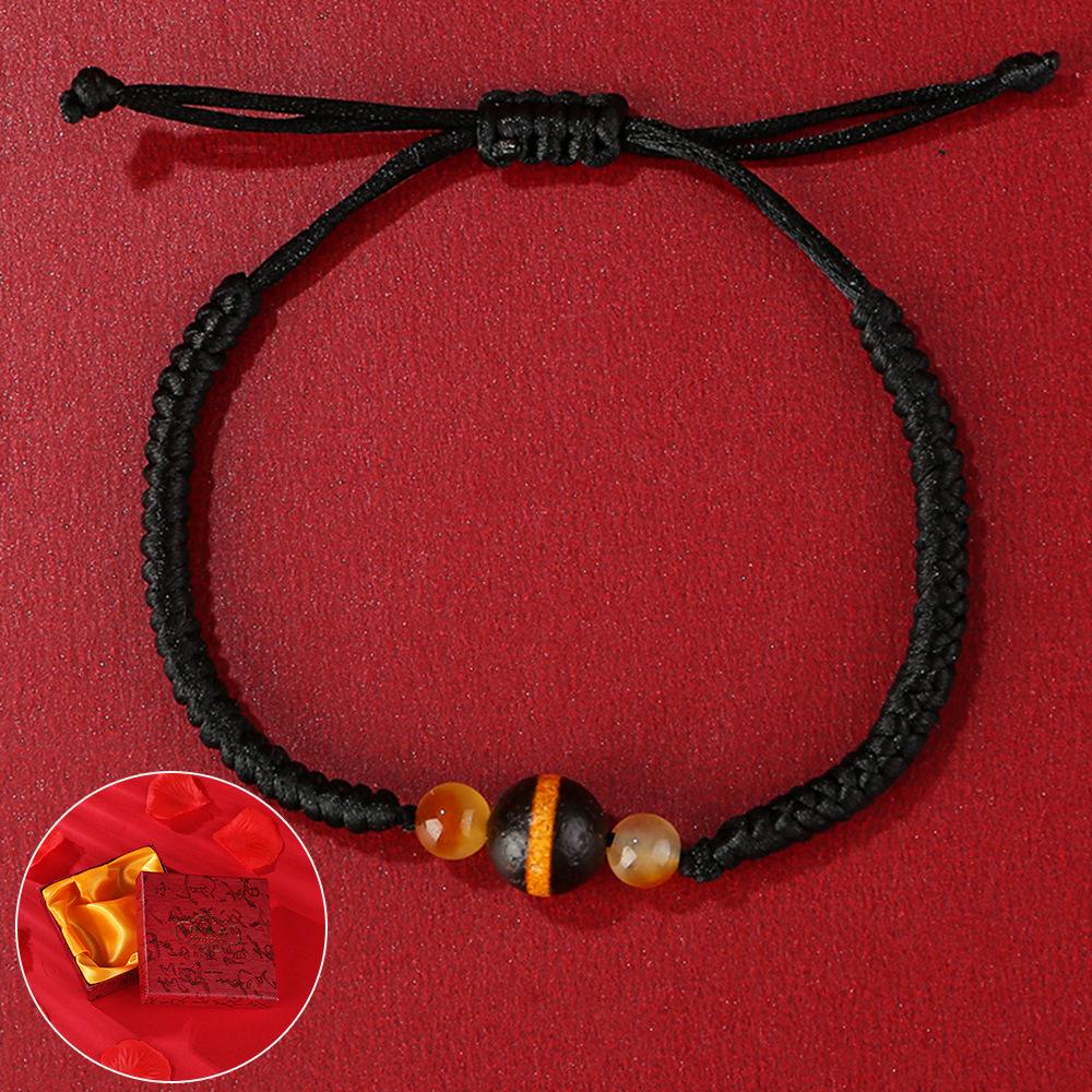 Year of the Rat Red String Dzi Bead Bracelet: Handmade Woven Agate Jewelry for Couples and Friends