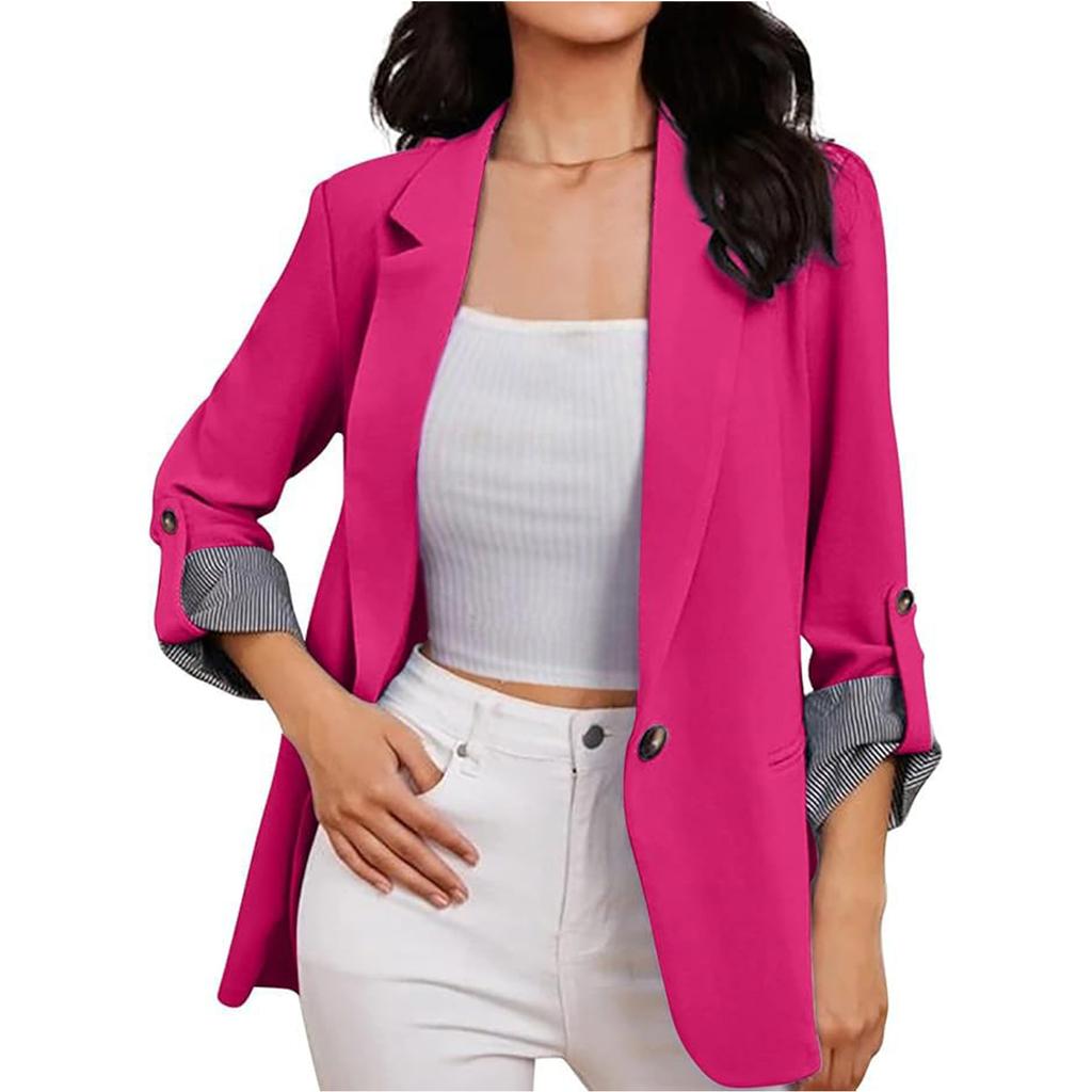 Women's Casual Fashion Solid Color Patchwork Lapel Long Sleeve Cardigan Coat
