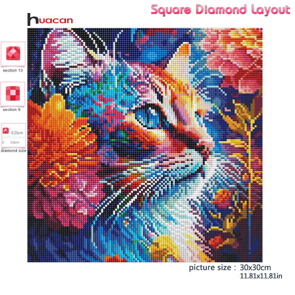 5D DIY Diamantmalerei Katze Farbe Pfingstrose Stickerei Mosaik Tier Blume Kreuzstich-Set Quadratisch/Rund Heimdekor