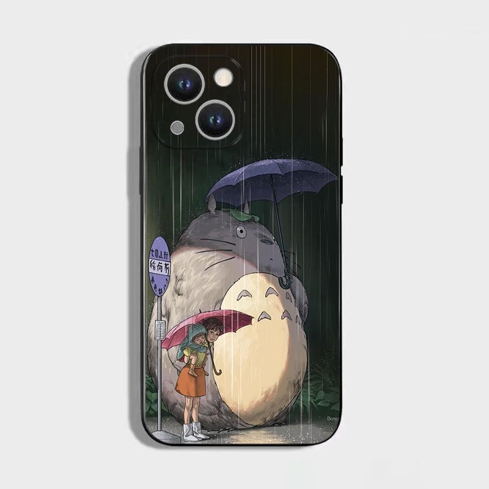 Anime T-Totoro-ES Cute Phone Case For iPhone 16,15,14,13,12,11 Plus,Pro Max,XS,X,XR,SE,Mini,8,7,Soft Silicone Black Cover