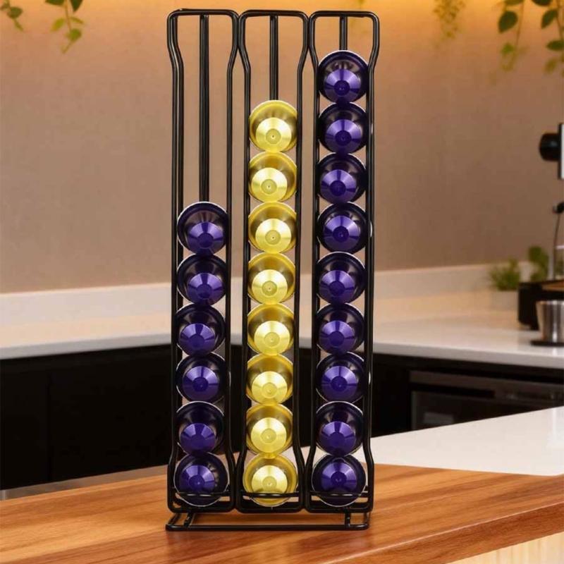 Elegant Iron Constructed Coffee Pod Display Rack With Capacity For 60 Unit Ideal Gift Coffee Enthusiasts Stylish Functional