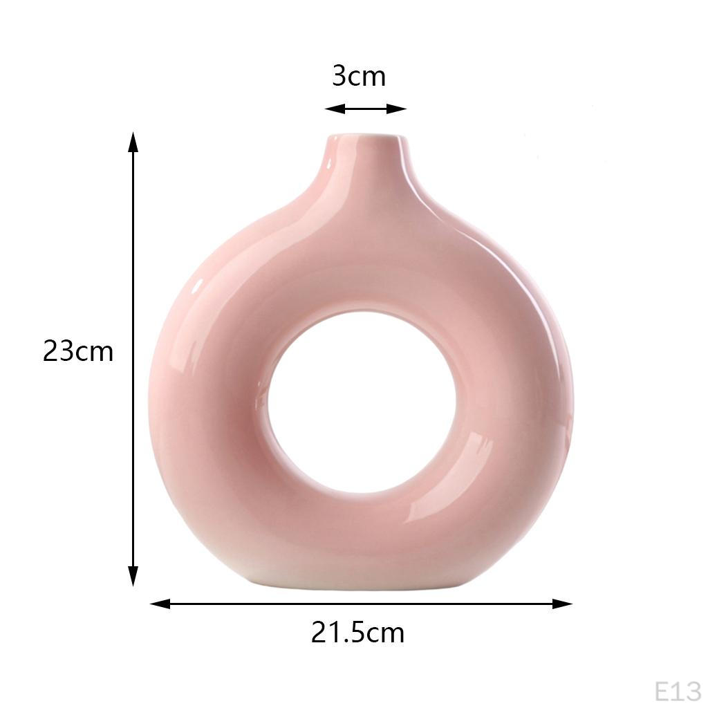 Ceramic Vase Nordic Round Hollow Circular Donuts Floral Flower Pot for Desktop Bedroom Tabletop Home