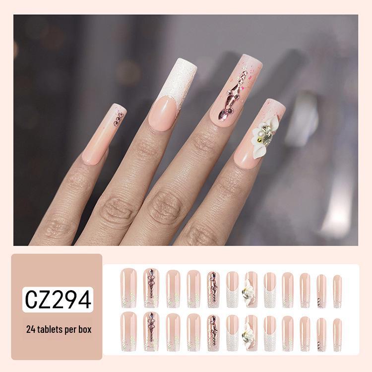 Long T-Point Diamond Jelly Glue False Nails - Press-On Nail Art Tips