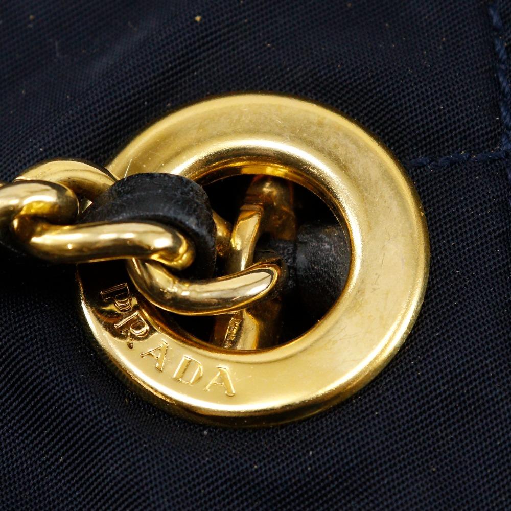 PRADA ChainShoulder Shoulder Bag quilting Navy blue Nylon Women Used