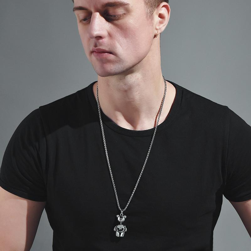 Trendy Vintage Teddy Bear Necklace In Durable Titanium Steel For Unisex Fashion Accessories