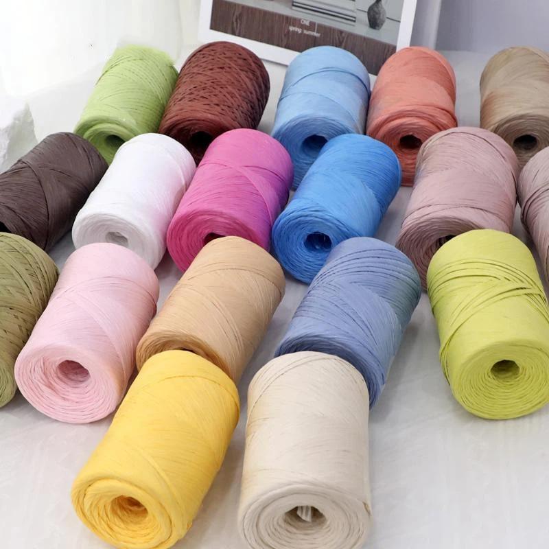 Raffia Straw Yarn 14 Colors 150m Lightweight Knitting Thread for Hand Crochet Beach Hat Travel Craft Projects