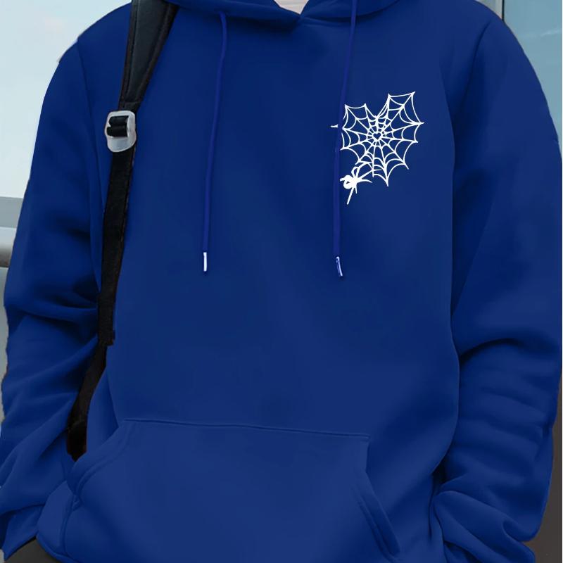 Men's Valentine's Day Spider Web and Heart Printed Hoodie - Casual Hoodie with Web Pattern, Spring and Autumn Sweater,