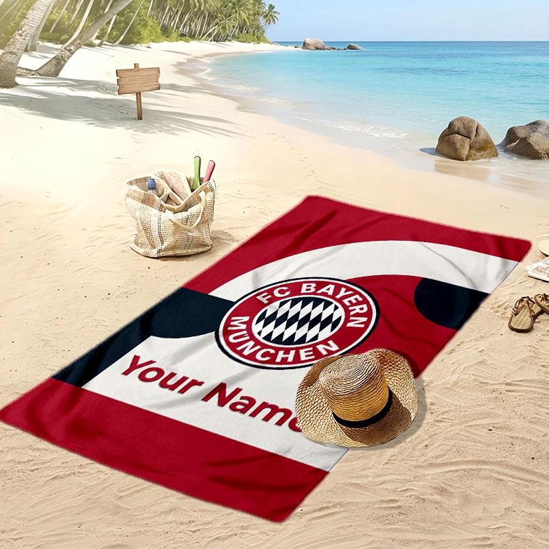 Asciugamano da Spiaggia Personalizzato Stampato Bayern Monaco Logo Calcio Supporto Nome Personalizzato Testo Asciugamano Assorbente Per Sport Viaggio Regalo Speciale