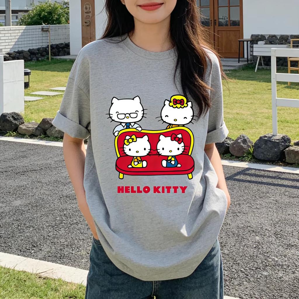 2026 Hello Kitty Tee soft cotton short sleeve crew neck cute print lightweight summer top for Women daily casual wear