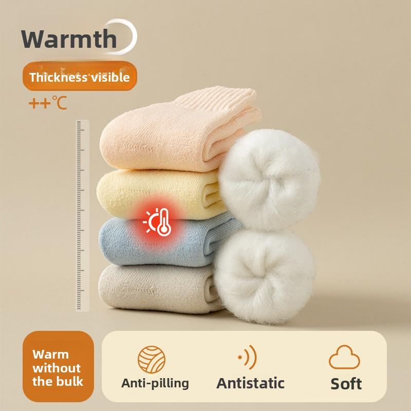 Cashmere Socks for Women's Autumn and Winter Mid-calf Socks with Fleece and Thickened Wool Postpartum Socks, Sleep Warmth Floor Long Socks