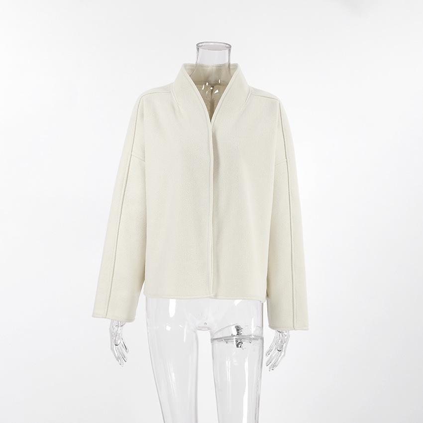 Apricot Colored Woolen Coat Women's Autumn And Winter Loose V-neck Jacket Top Women's Clothing