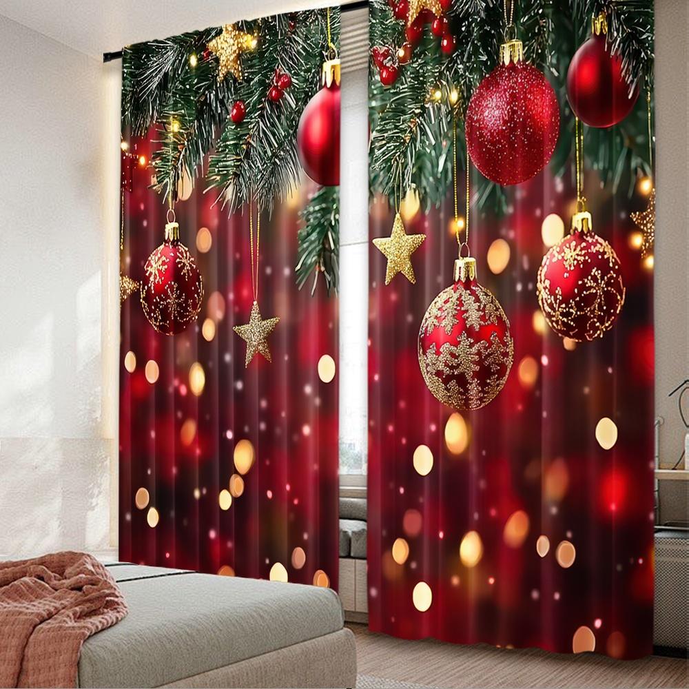 

Плоская печать Модные рождественские шторы Holidayglow Полиэстеровые шторы с цифровой печатью Для весеннего использования Праздничный комплект штор из 2 штук Можно стирать W100*H70(CM)-Rod Pocket&2PCS