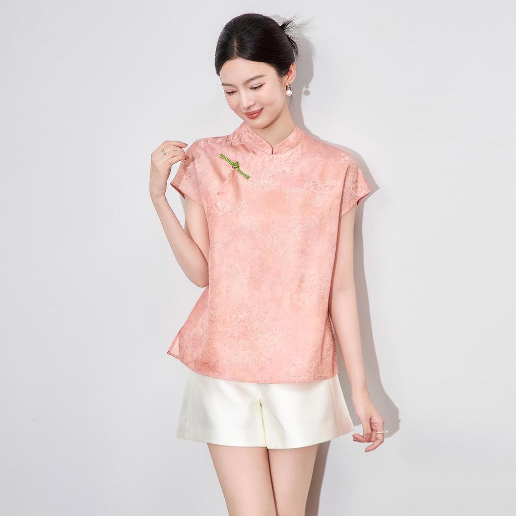 Cool Feel Xiangyun Yarn Top - Chinese Zen Retro Pan Kou Shirt for Women