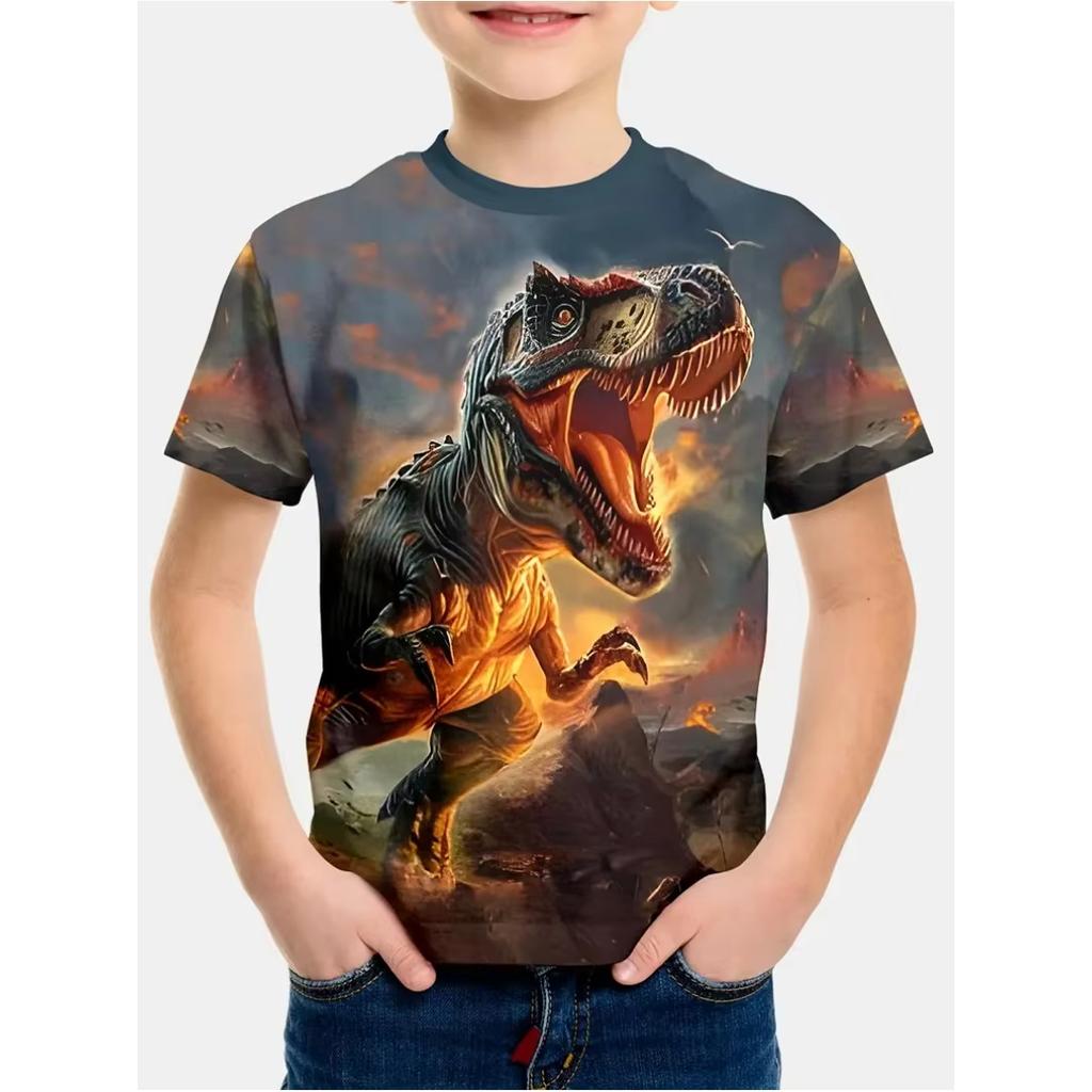 Boy Clothes 3D Print Colorful Dinosaur T-Shirt Summer Outdoor Funny Tshirt for Child Boys Clothes Short Sleeve Tee Top