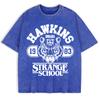 Hawkins Strange School Prints Washed T-Shirts Mens Cotton Short Sleeve Tops Summer O-Neck Oversize T Shirt Clothes