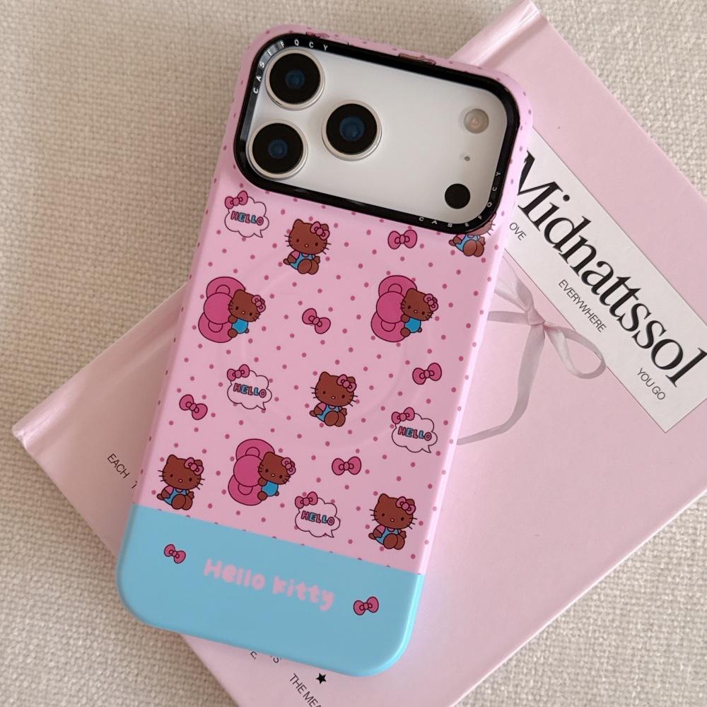 Fashion Cute KT Holding Bow Tie Phone Case For iPhone 17 16 Pro 15 14 Pro Max Cover with Stand Shockproof Protective Cases