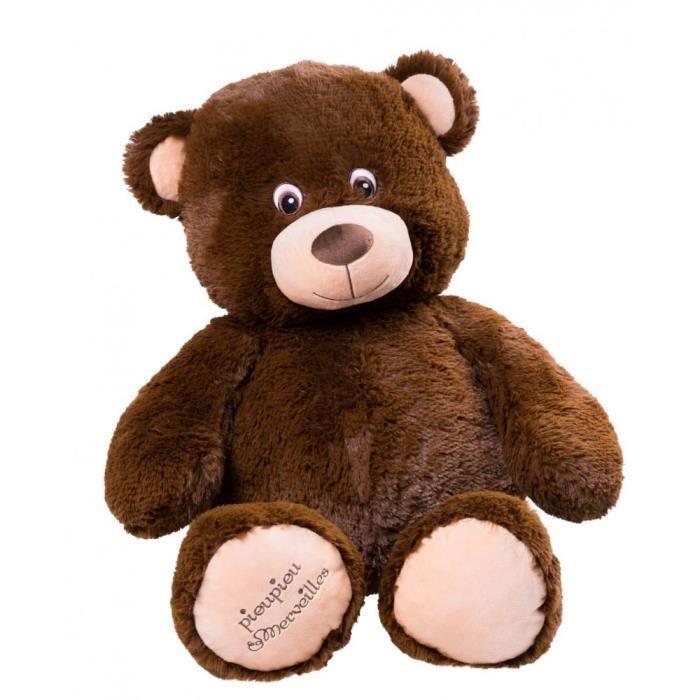Peluche géante - Made in France - Ours Augustin - Chocolat - 70cm - Mixte