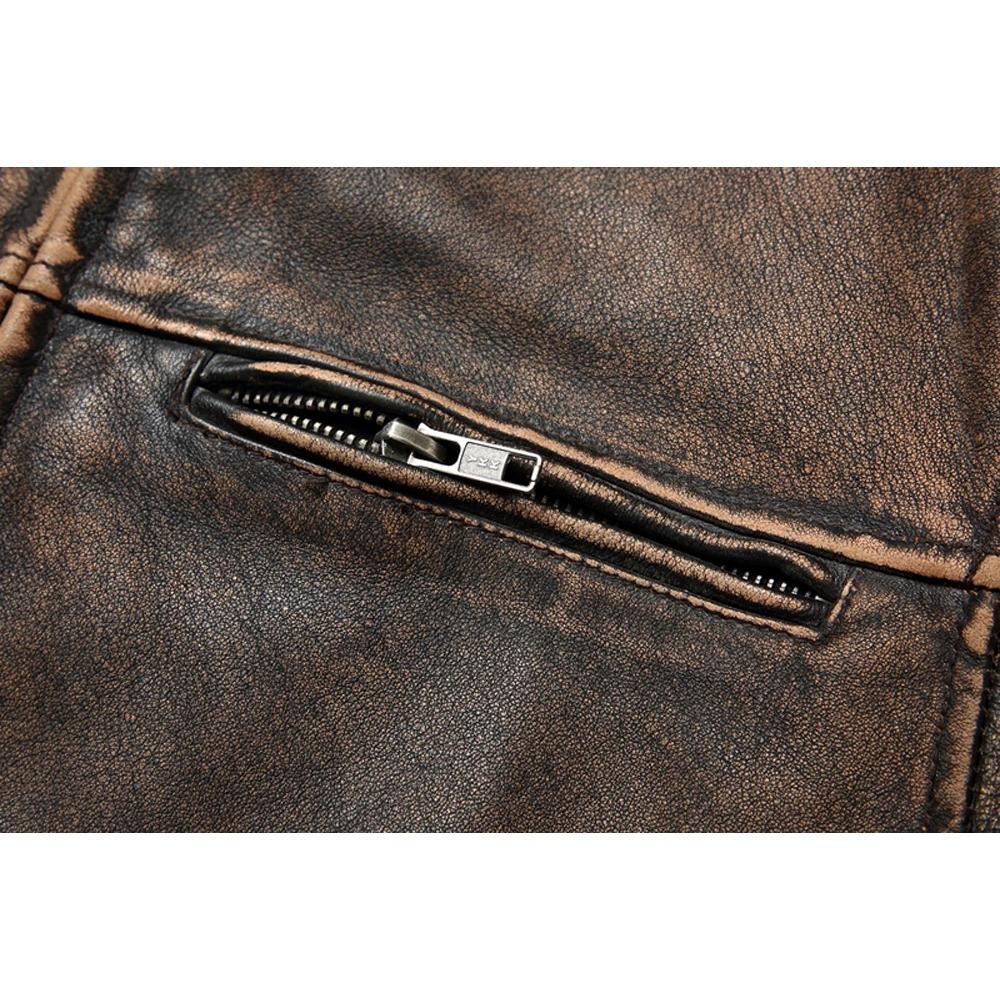Chinesische Größe Vintage Männer Lederjacke dick 100% echtes Rindsleder Bikerjacke Slim Fit Männer Motorradmantel Herbst asiatische Größe S-5XL M419