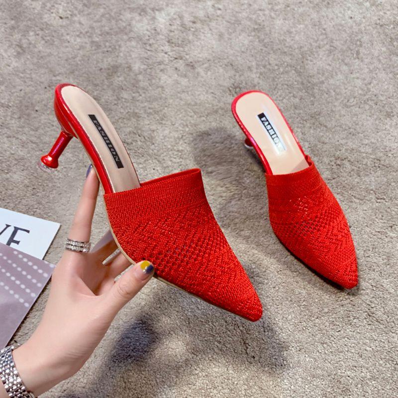 Fashion Shoes for Women Pointed Toe Heeled Hollow Woman Mules Slippers New Style Summer Footwear Low Price High Quality Shoe Pvc Sandals