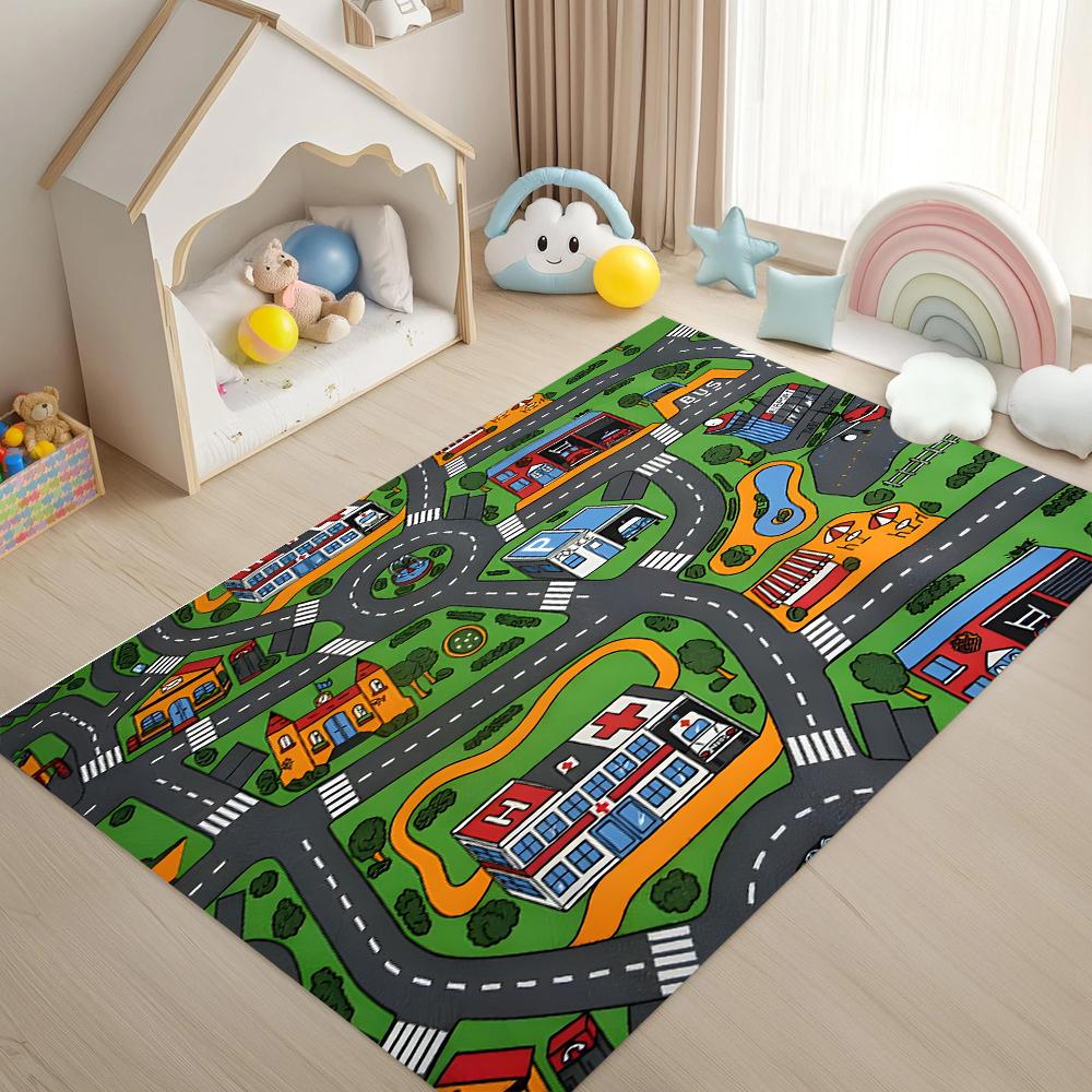Hot Sale Kids Play Mat City Road Theme Soft Non-slip Children Game Carpet Educational Floor Mat for Kids Room Play Area Decor