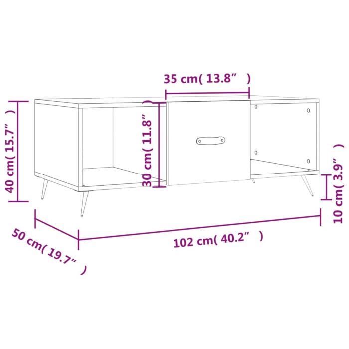 VidaXL Table basse gris béton 102x50x40 cm bois d'ingénierie 829272