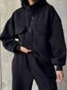 Dames Kleurblok Halve Rits Sweatshirt en Broek Set Casual Losse Lange Mouw Top Hoge Taille Joggingbroek Tweedeel Outfit