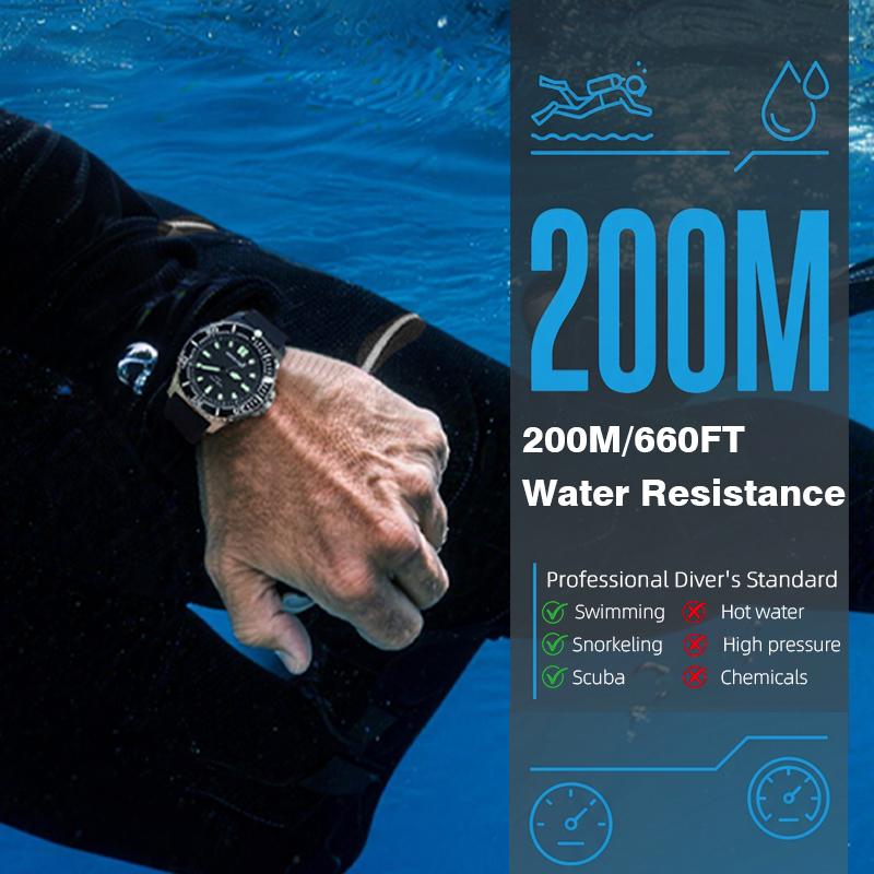 NORTH EDGE 2026 NEW ABYSS Solar Powered Dive Quartz Luxury Watch 200M Waterproof Dive Sports Watches 316L Steel 180+ Day Power
