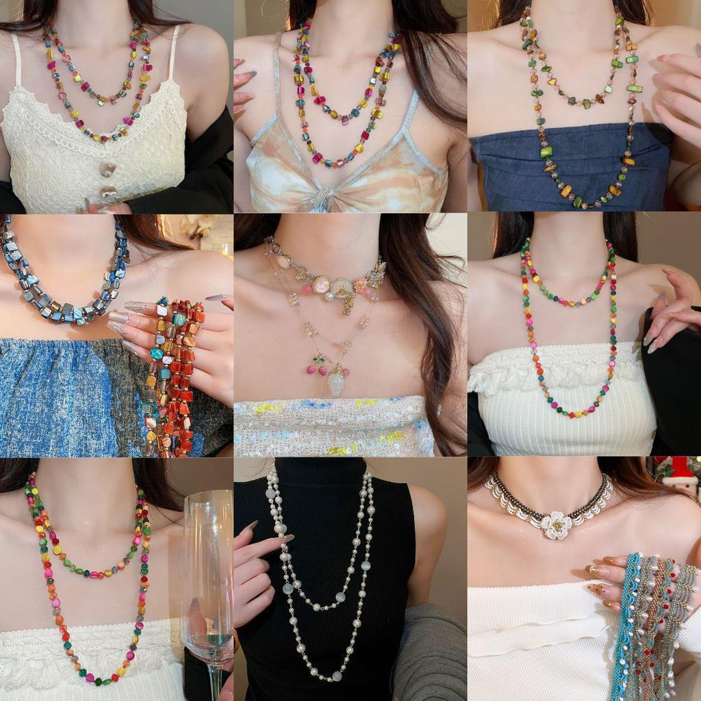 Cherry Gummy Crystal Heart Beaded Stackable Necklace - Summer Collarbone Chain Exquisite Design