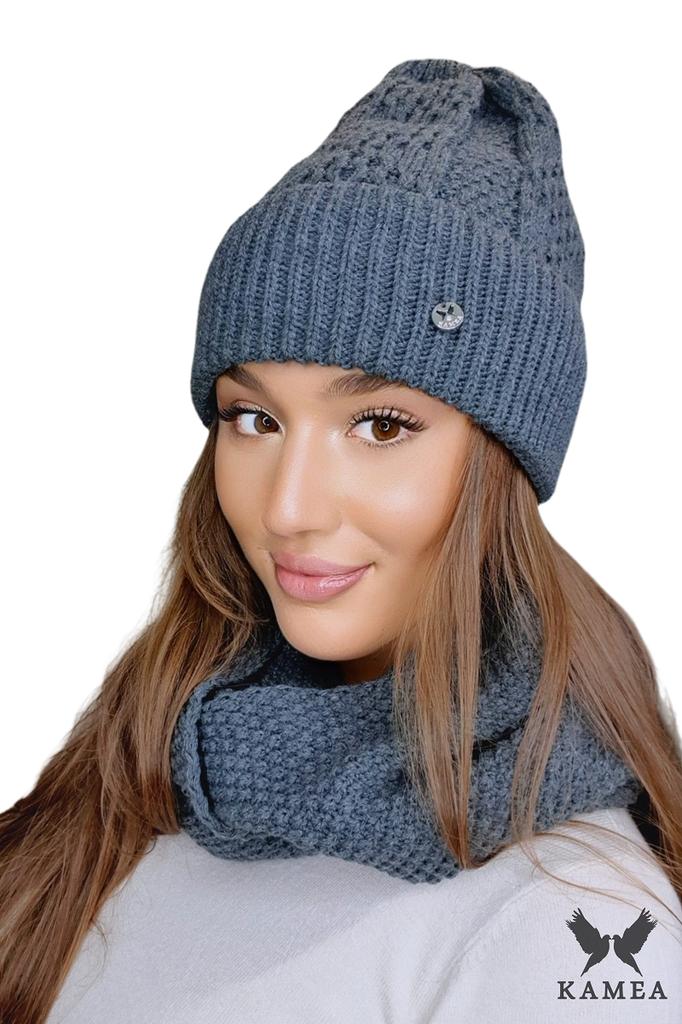 Sappho Women' Set Hat with Snood Graphite Color