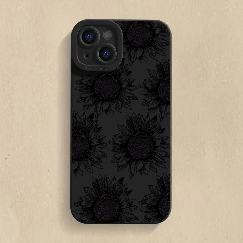 Black Sunflower Pattern Tpu Phone Case For  Mi 14T 13T 12T Pro 14 13 12 11 Lite 5G NE Poco F6 F5 X5 M6 Pro 4G Soft Cover
