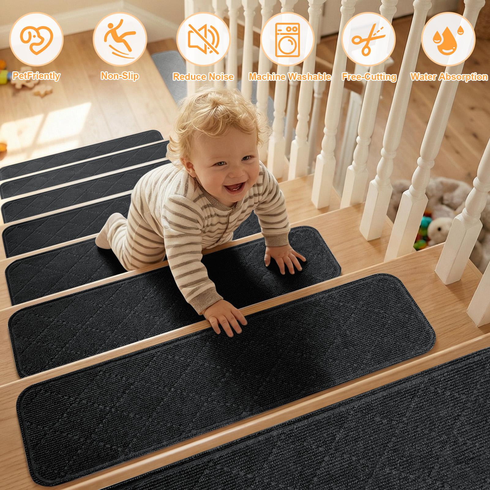 

New Self-adhesive Stair Treads Soft Safety Non-Slip Staircase Rugs Household Indoor Stair Runners Protection Steps Cover Carpets 76X20Cm-4Pcs чёрный