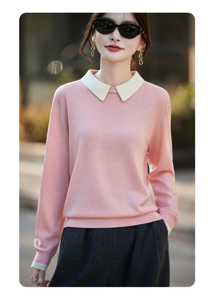Women's Cashmere Soft Knit Polo Collar Pullover - Versatile, Simple, and Elegant Design for Spring and Autumn