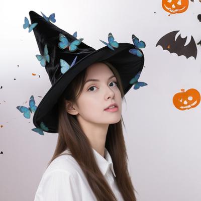 Kapelusz Czarownicy z Dekoracją 12 Motyli, Skręcane Rondo, Imprezy Halloweenowe, Cosplay, Kapelusz do Przebrania, Dodatek do Kostiumu Czarownicy