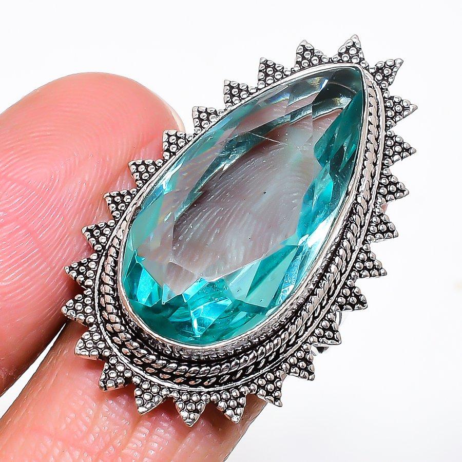 Natural Green Amethyst Gemstone 925 Sterling Silver Jewelry Ring Size 8 n5T72