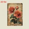 2D Flat, Vintage Rose Metal Wall Art Sign - 8"x12" Elegant Floral Decor with Pre-Drilled Holes, Durable Iron Rust Finish for Hom