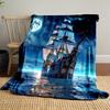 A Sailing Ship Beneath a Bright Moonlit Sky with Stars Over Calm Waters. for All Seasons Blanket Lunch Break Throw Gift