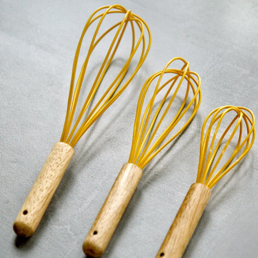 Baking Home Wooden Handle Manual Silicone Cream Stirring Frother Whisk Mixer Blender Egg Beater
