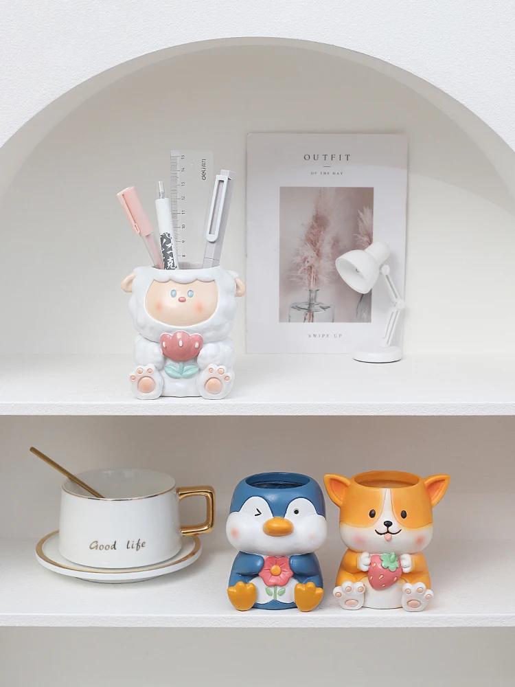 Cute Animal Planter for Succulents Plants, Resin Flower Pots Multifunctional Container Pencil Holder, for Home Office Decoration