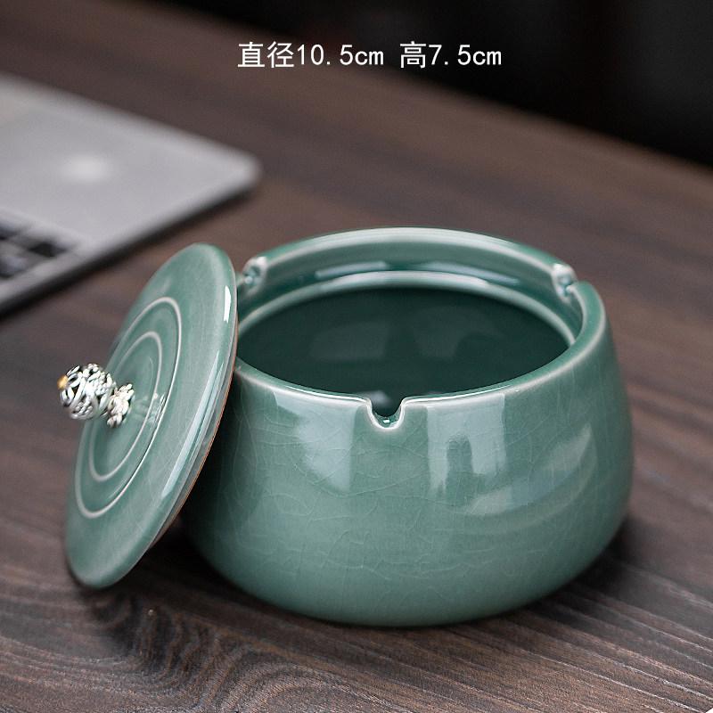 Ceramic Anti Fly Ash Ashtray, Ashtray with Lid Office Ashtray, Chinese Style Ashtrays, Home Decoration, Household Merchandises