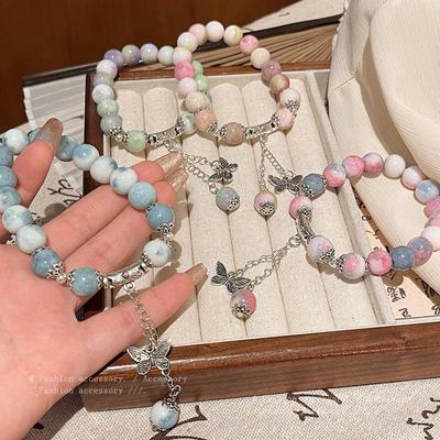 Vintage Ethnic Ceramic Bracelet with Bow Pendant for Women - High-End Handcrafted Jewelry