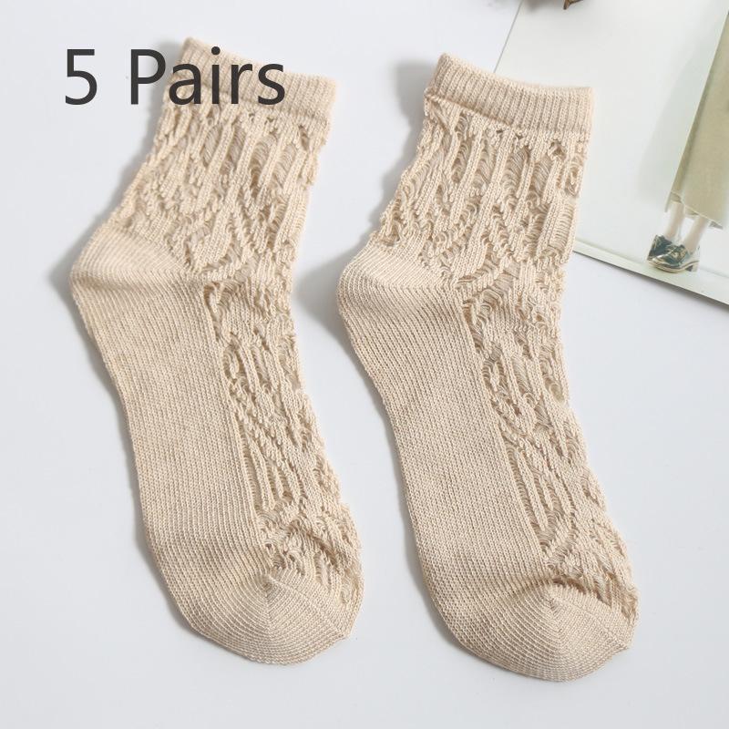 

5 пар носков с ромбовидной решеткой, дышащие хлопковые носки для женщин 5 Pairs бежевый