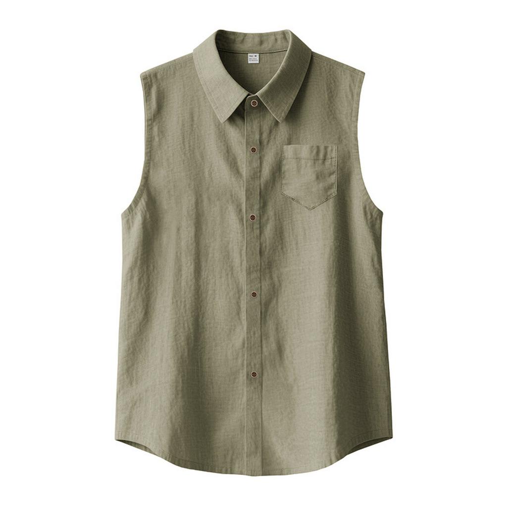 Men'S Fashion Collar Color Shirt Casual Sleeveless Top