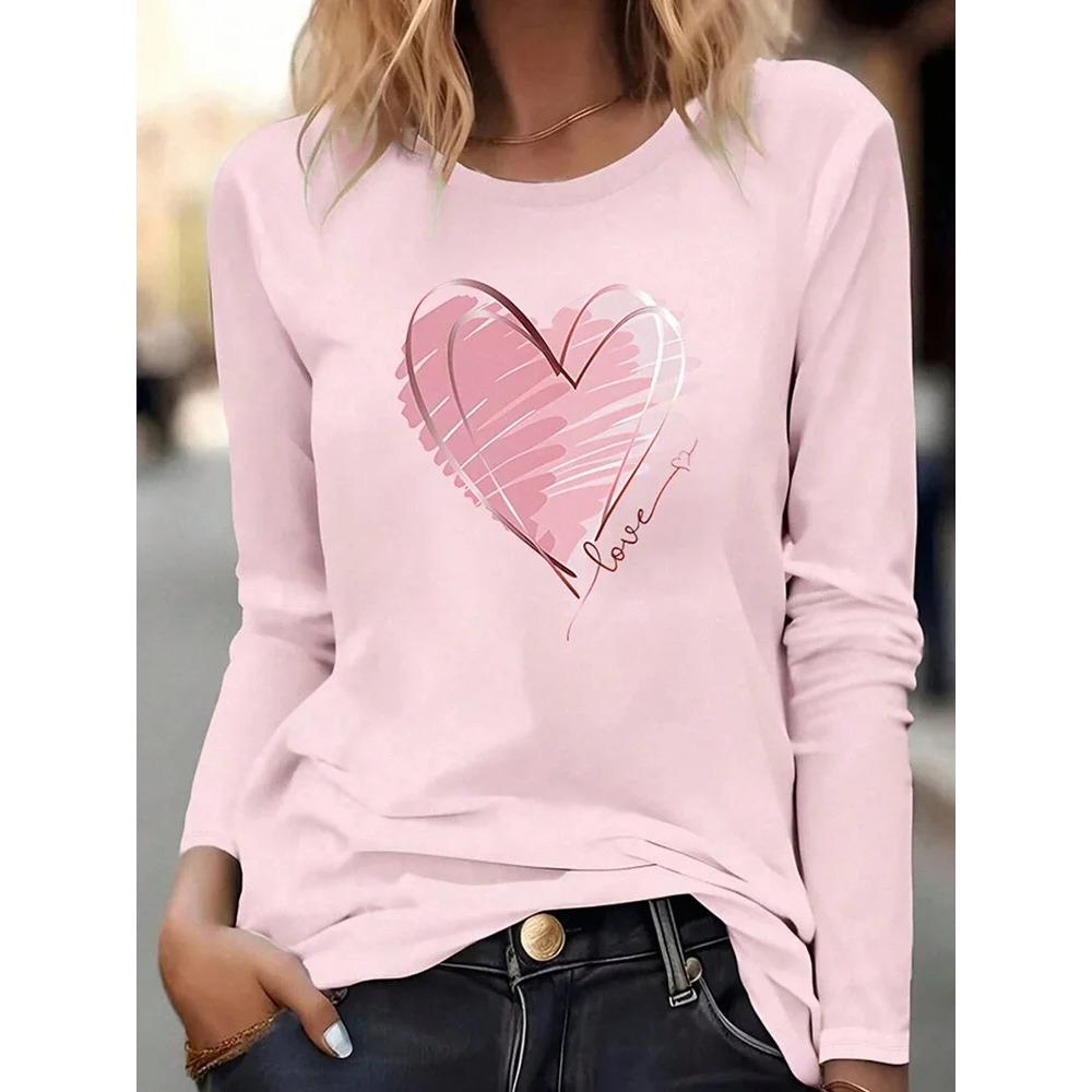 

Новая женская футболка с длинными рукавами и круглым вырезом в стиле городской моды с 3D-принтом в виде сердец M