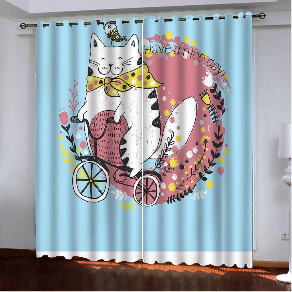 Curtains Cute Cartoon Cat Single Series 3D Digital Printing High Density Blackout Curtains