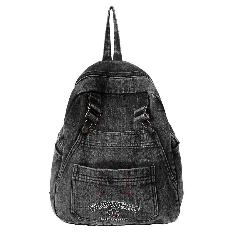 2025 Japanese Style Washed Vintage Denim Backpack Man Woman Outdoor Travel Backpack Large-capacity Kawaii School Bag чёрный